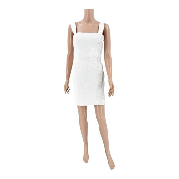 Galvan London Dress White Sequin Chiffon Mini FR34 US2 | Designer Cocktail Party - Picture 3 of 7
